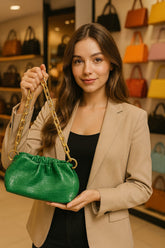 KINGSS Cloud Ruched Shoulder Bag PU Leather Purse With Chunky Chain Fashion Pleated Crossbody Handbag For Casual Outings